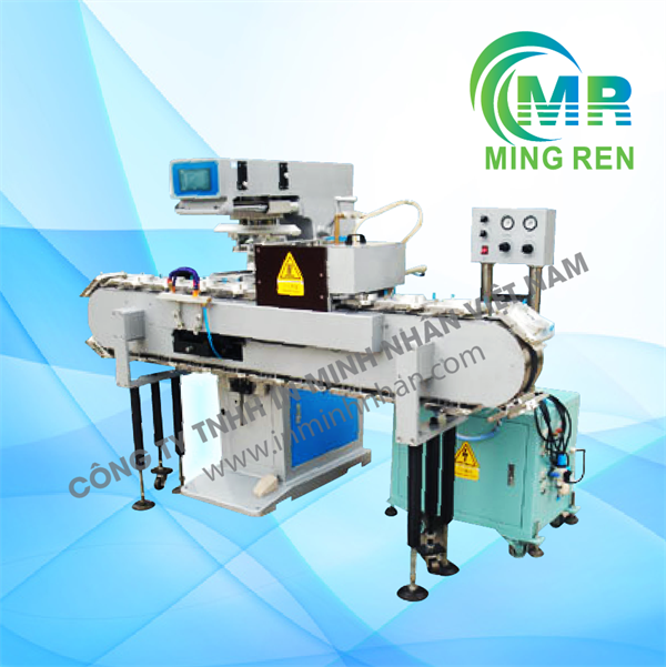 Máy in tampon 2 màu băng tải