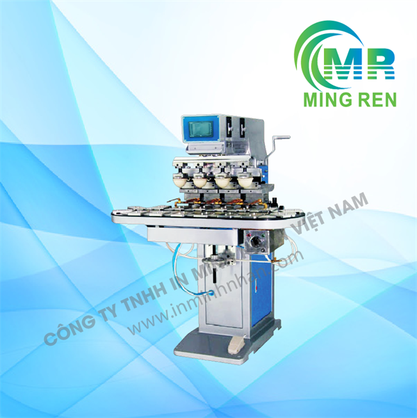 Máy in tampon 4 màu bán tự động băng tải tròn