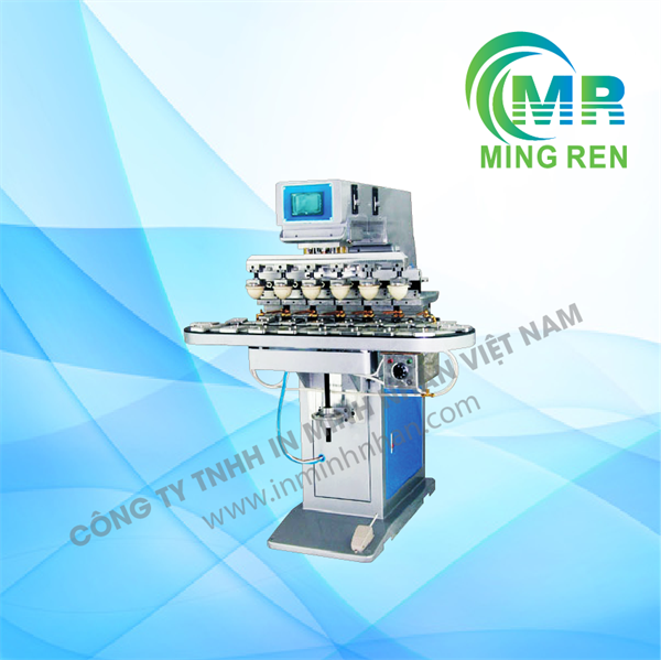 Máy in tampon 6 màu bán tự động băng tải tròn